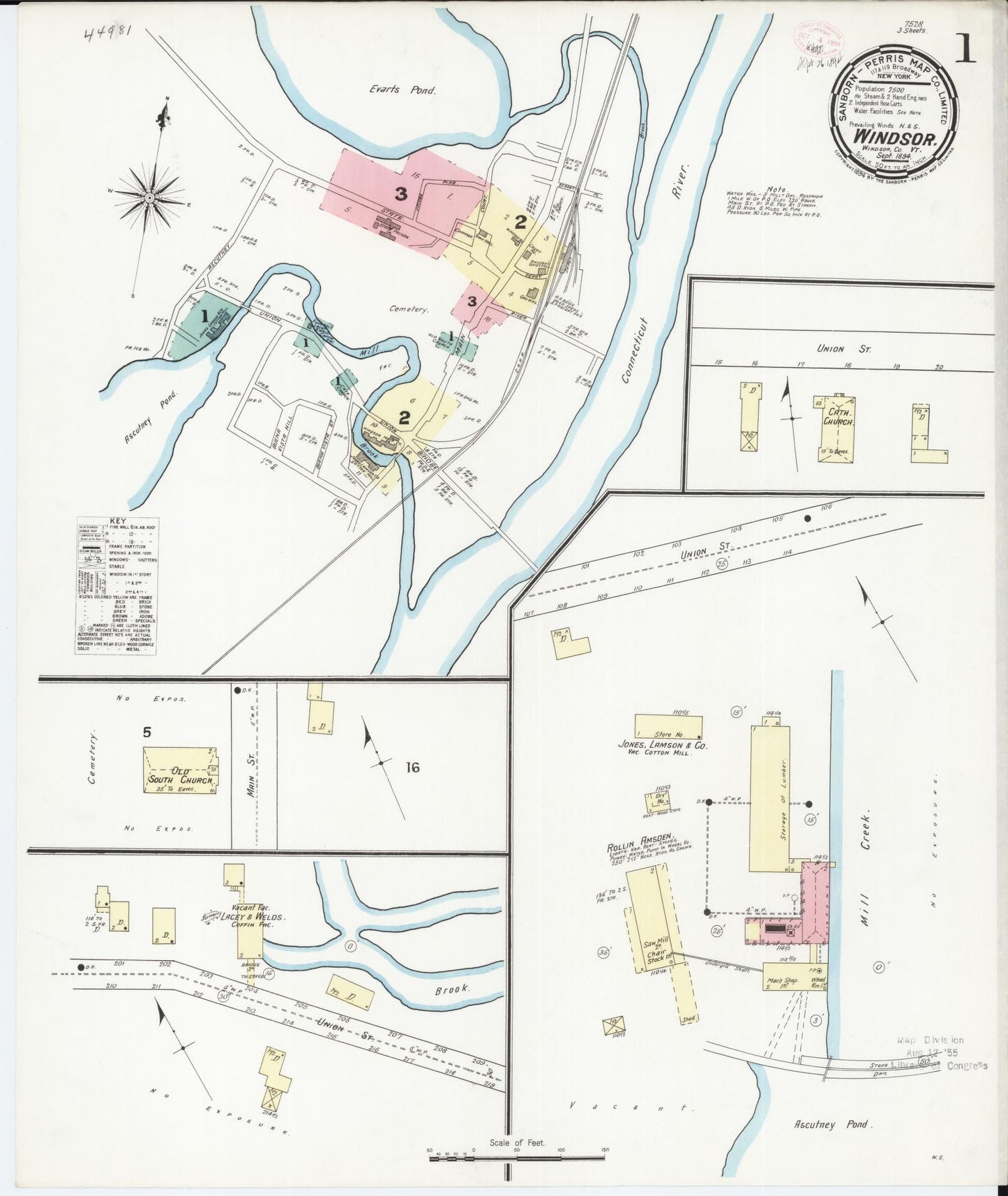 Sanborn Fire Insurance Map from Windsor, Windsor County, Vermont (1894), Sheet #0001 - Complete Map Set gallery image, historic Sanborn map, vintage wall art, Vermont Vermont