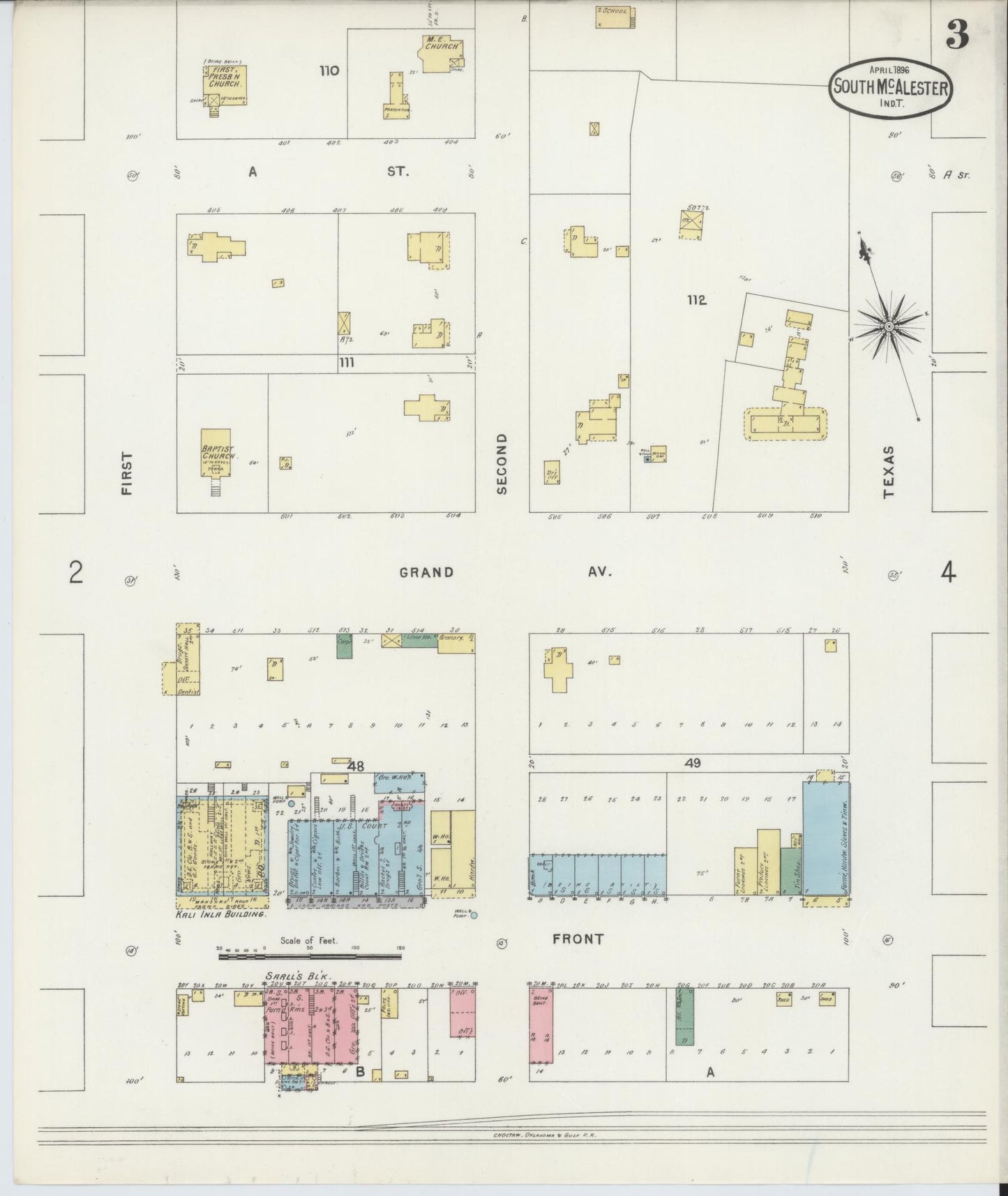 Sanborn Fire Insurance Map from South McAlester, Pittsburg County, Oklahoma (1896), Sheet #0003 - Historic Sanborn Fire Insurance Map Print, vintage old map wall art, antique decor, genealogy gift, Oklahoma Oklahoma map