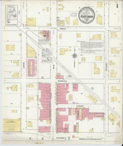 Sanborn Fire Insurance Map from Hurtsboro, Russell County, Alabama (1916), Sheet #0001 - Complete Map Set gallery image, historic Sanborn map, vintage wall art, Alabama Alabama