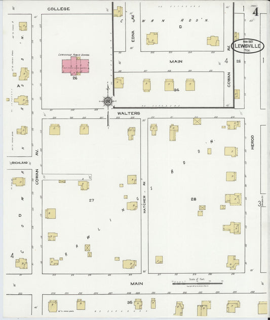 Sanborn Fire Insurance Map from Lewisville, Denton County, Texas (1921), Sheet #0004 - Historic Sanborn Fire Insurance Map Print, vintage old map wall art, antique decor, genealogy gift, Texas Texas map
