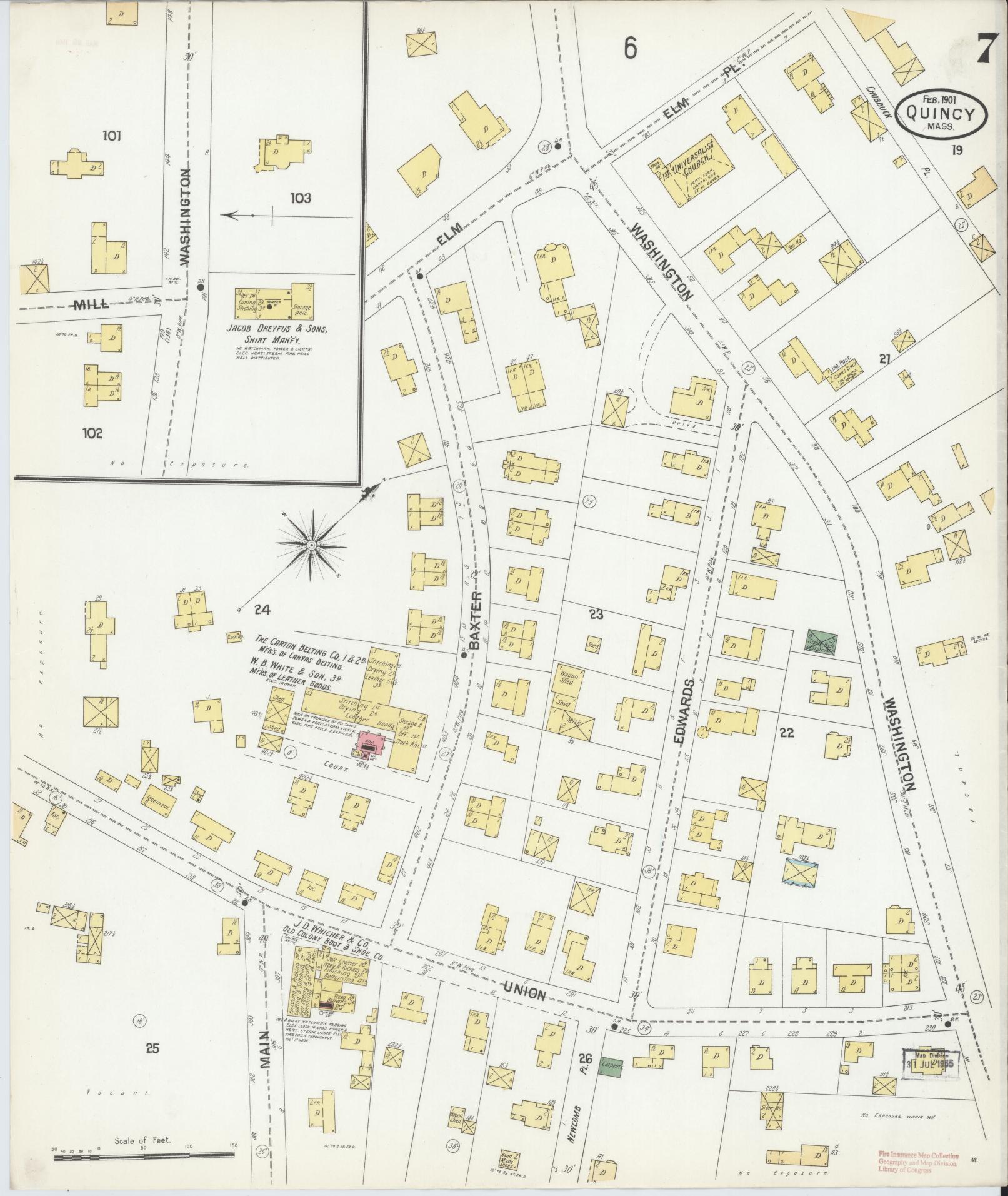 Sanborn Fire Insurance Map from Quincy, Norfolk County, Massachusetts (1901), Sheet #0007 - Complete Map Set gallery image, historic Sanborn map, vintage wall art, Massachusetts Massachusetts