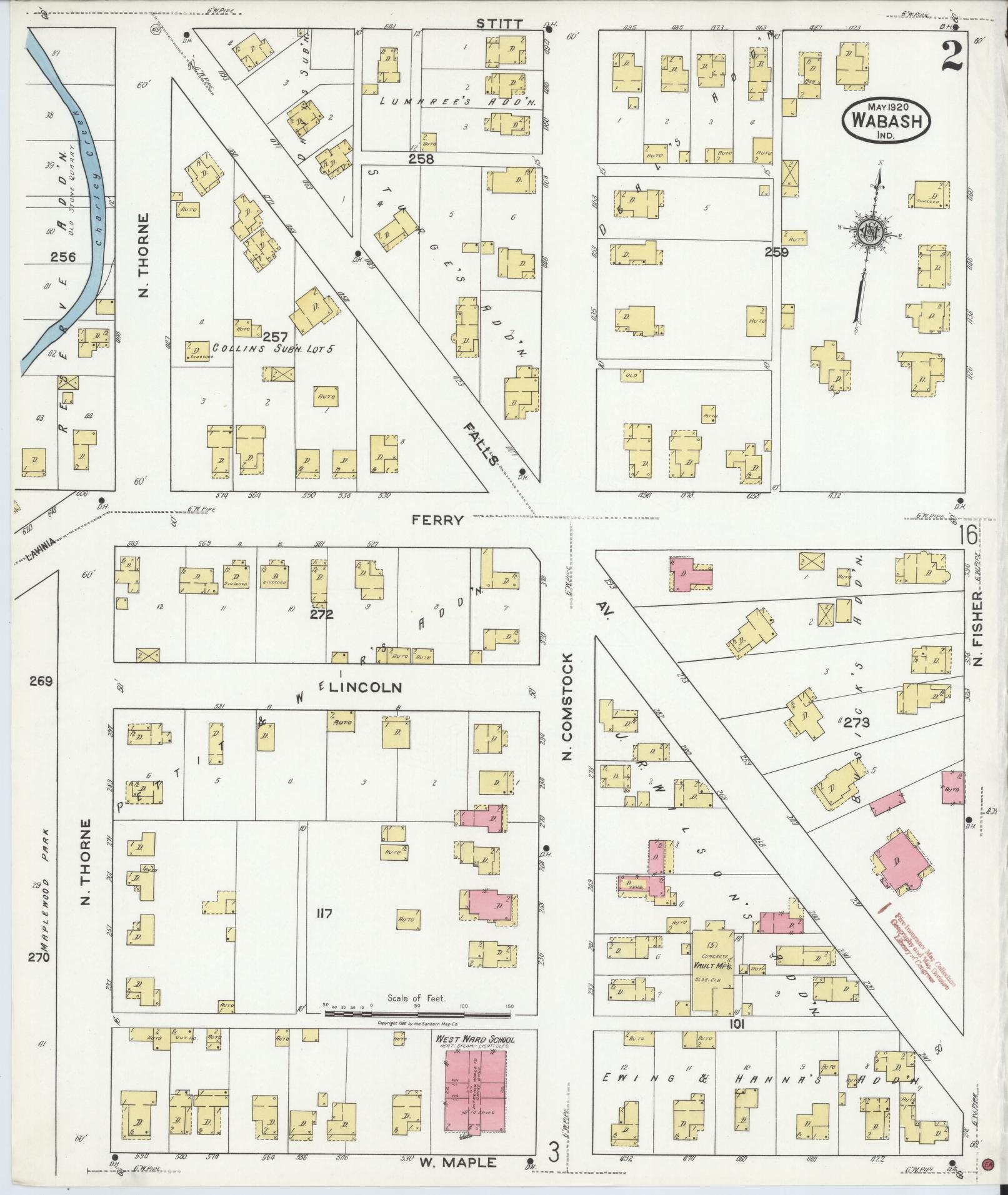 Sanborn Fire Insurance Map from Wabash, Wabash County, Indiana (1920), Sheet #0002 - Historic Sanborn Fire Insurance Map Print, vintage old map wall art, antique decor, genealogy gift, Indiana Indiana map