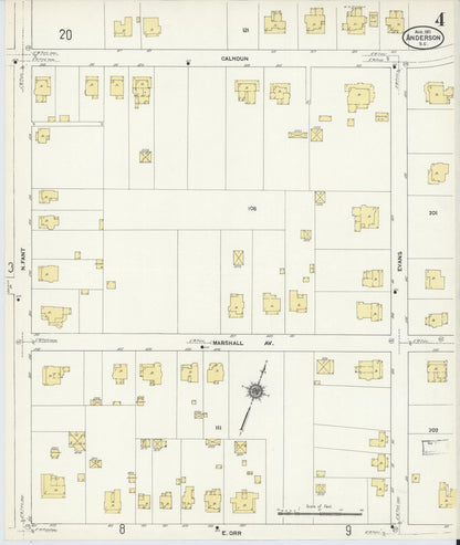 Sanborn Fire Insurance Map from Anderson, Anderson County, South Carolina (1911), Sheet #0004 - Complete Map Set gallery image, historic Sanborn map, vintage wall art, South Carolina South Carolina