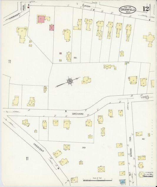 Sanborn Fire Insurance Map from Greenfield, Franklin County, Massachusetts (1914), Sheet #0012 - Historic Sanborn Fire Insurance Map Print, vintage old map wall art, antique decor, genealogy gift, Massachusetts Massachusetts map