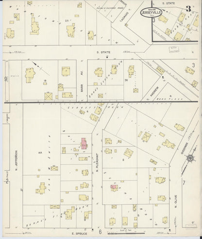 Sanborn Fire Insurance Map from Jerseyville, Jersey County, Illinois (1914), Sheet #0003 - Historic Sanborn Fire Insurance Map Print, vintage old map wall art, antique decor, genealogy gift, Illinois Illinois map