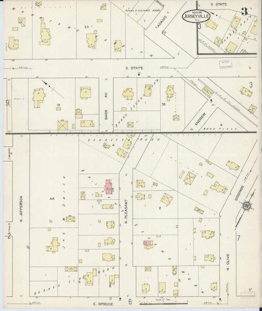 Sanborn Fire Insurance Map from Jerseyville, Jersey County, Illinois (1914), Sheet #0003 - Historic Sanborn Fire Insurance Map Print, vintage old map wall art, antique decor, genealogy gift, Illinois Illinois map
