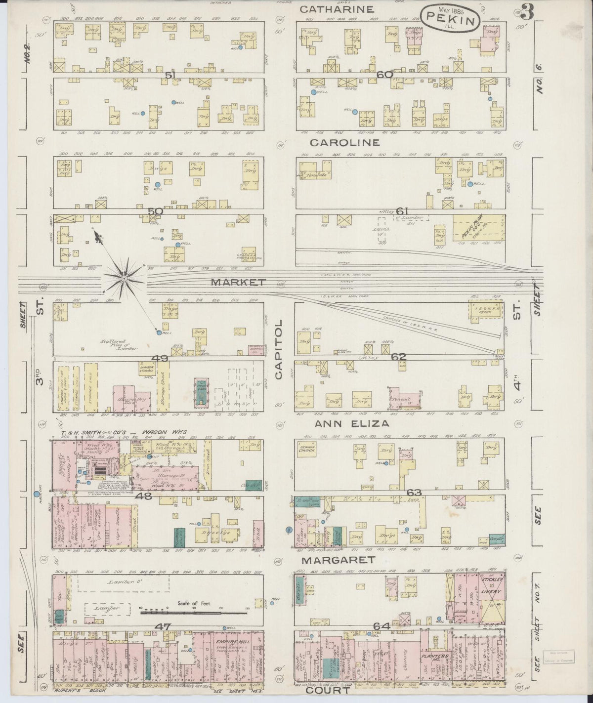 Sanborn Fire Insurance Map from Pekin, Tazewell County, Illinois (1885), Sheet #0003 - Complete Map Set gallery image, historic Sanborn map, vintage wall art, Illinois Illinois