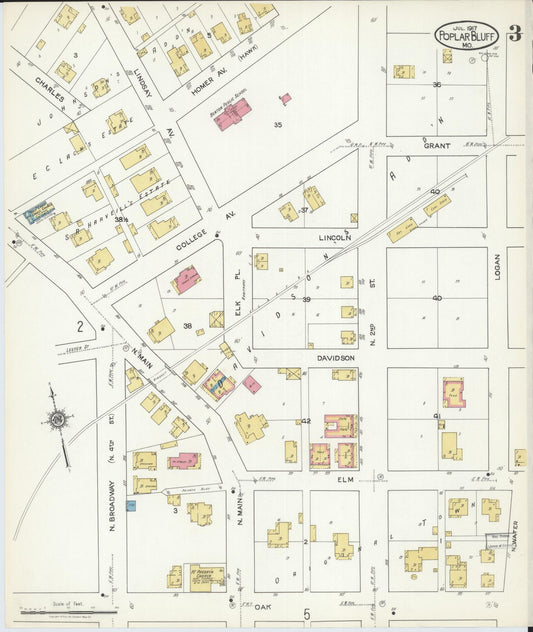 Sanborn Fire Insurance Map from Poplar Bluff, Butler County, Missouri (1917), Sheet #0003 - Historic Sanborn Fire Insurance Map Print, vintage old map wall art, antique decor, genealogy gift, Missouri Missouri map