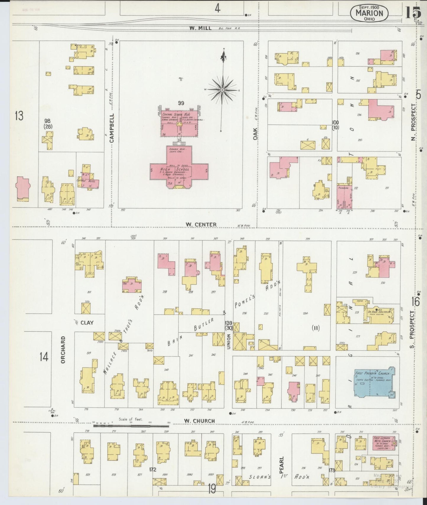 Sanborn Fire Insurance Map from Marion, Marion County, Ohio (1900), Sheet #0015 - Historic Sanborn Fire Insurance Map Print, vintage old map wall art, antique decor, genealogy gift, Ohio Ohio map