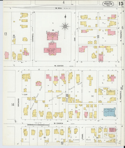 Sanborn Fire Insurance Map from Marion, Marion County, Ohio (1900), Sheet #0015 - Historic Sanborn Fire Insurance Map Print, vintage old map wall art, antique decor, genealogy gift, Ohio Ohio map