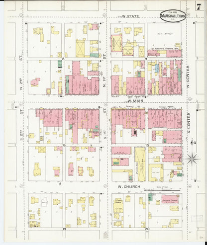 Sanborn Fire Insurance Map from Marshalltown, Marshall County, Iowa (1894), Sheet #0007 - Historic Sanborn Fire Insurance Map Print, vintage old map wall art
