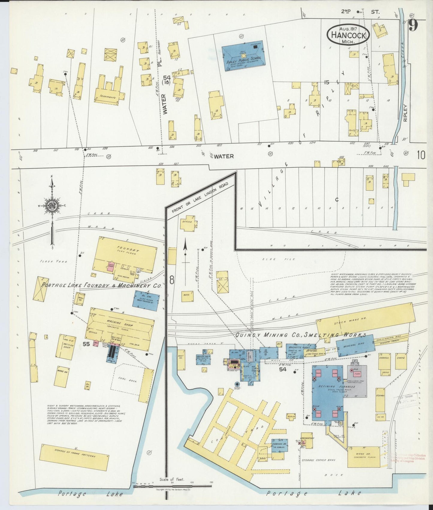 Sanborn Fire Insurance Map from Hancock, Houghton County, Michigan (1917), Sheet #0009 - Historic Sanborn Fire Insurance Map Print, vintage old map wall art, antique decor, genealogy gift, Michigan Michigan map