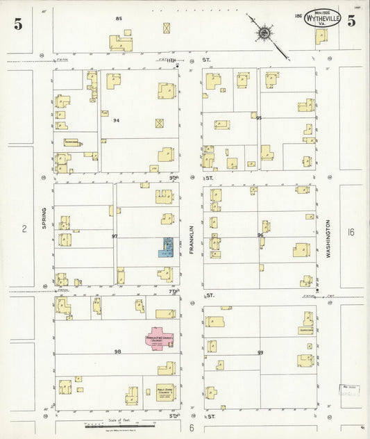 Sanborn Fire Insurance Map from Wytheville, Wythe County, Virginia (1926), Sheet #0005 - Historic Sanborn Fire Insurance Map Print, vintage old map wall art, antique decor, genealogy gift, Virginia Virginia map