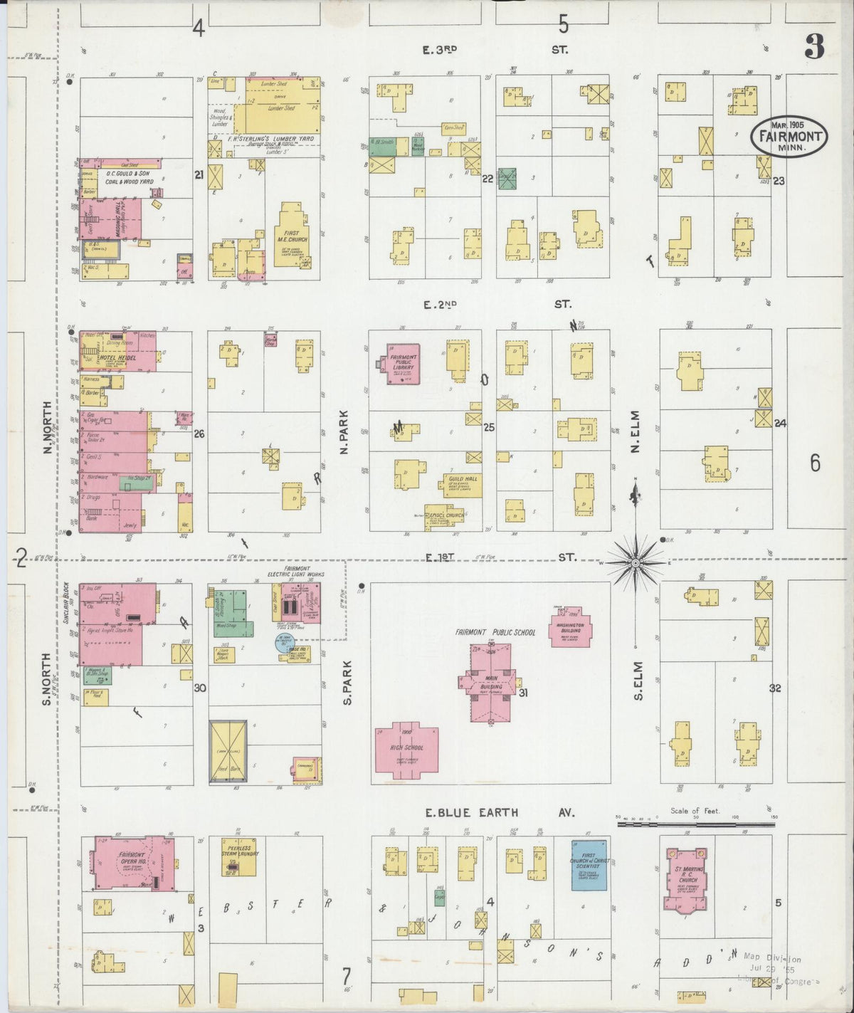 Sanborn Fire Insurance Map from Fairmont, Martin County, Minnesota (1905), Sheet #0003 - Historic Sanborn Fire Insurance Map Print, vintage old map wall art, antique decor, genealogy gift, Minnesota Minnesota map