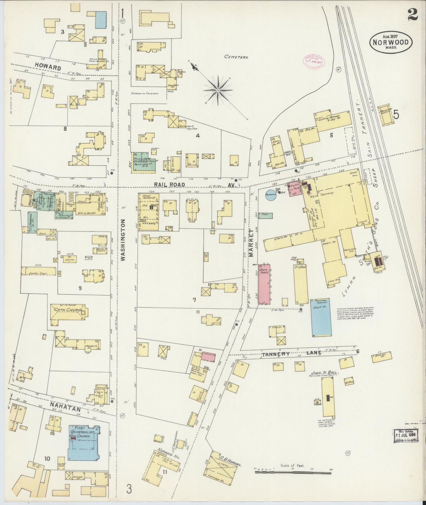 Sanborn Fire Insurance Map from Norwood, Norfolk County, Massachusetts (1897), Sheet #0002 - Complete Map Set gallery image, historic Sanborn map, vintage wall art, Massachusetts Massachusetts