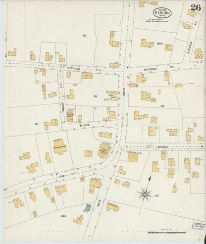 Sanborn Fire Insurance Map from Woburn, Middlesex County, Massachusetts (1904), Sheet #0026 - Historic Sanborn Fire Insurance Map Print, vintage old map wall art, antique decor, genealogy gift, Massachusetts Massachusetts map