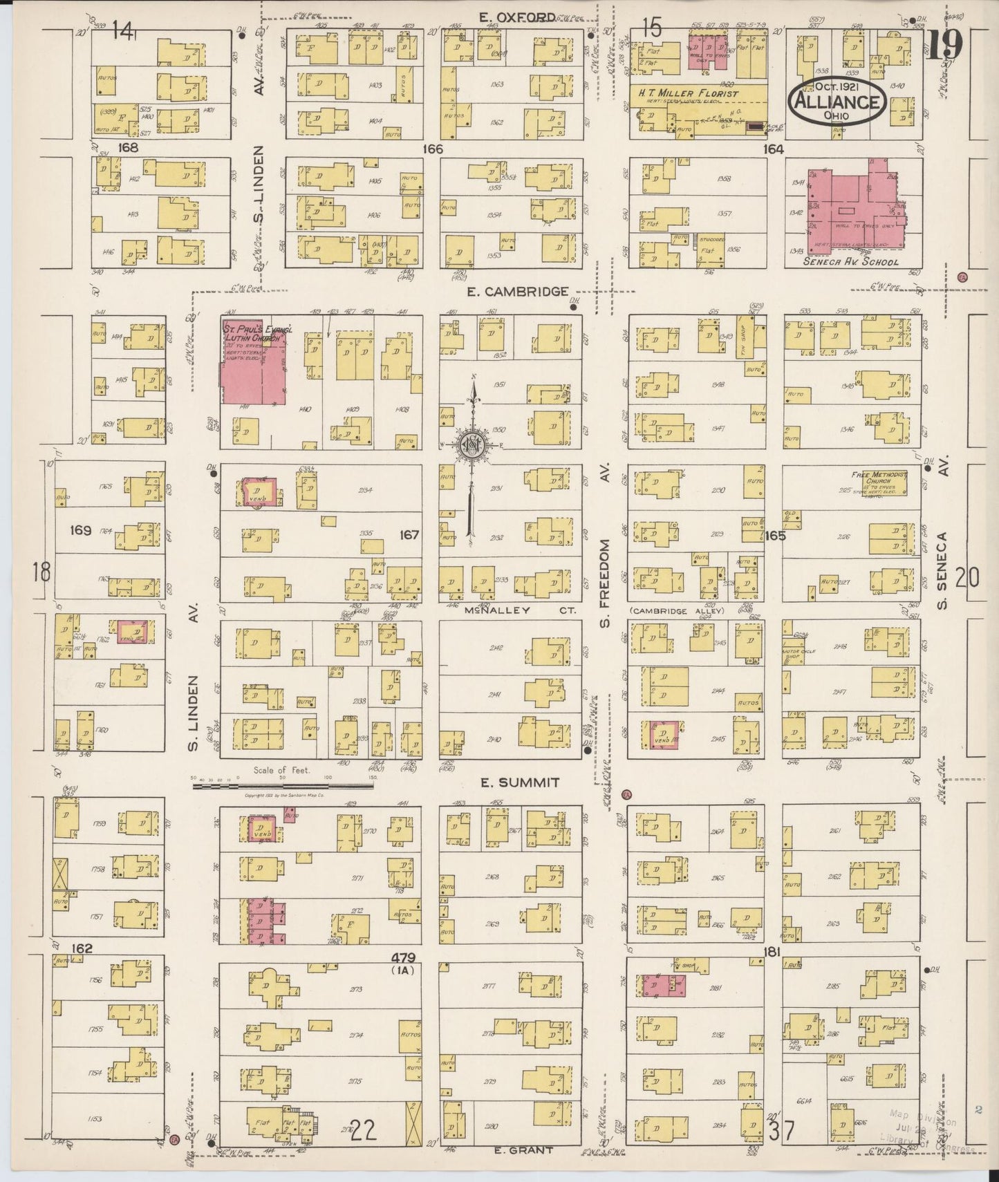 Sanborn Fire Insurance Map from Alliance, Stark County, Ohio (1921), Sheet #0019 - Historic Sanborn Fire Insurance Map Print, vintage old map wall art, antique decor, genealogy gift, Ohio Ohio map