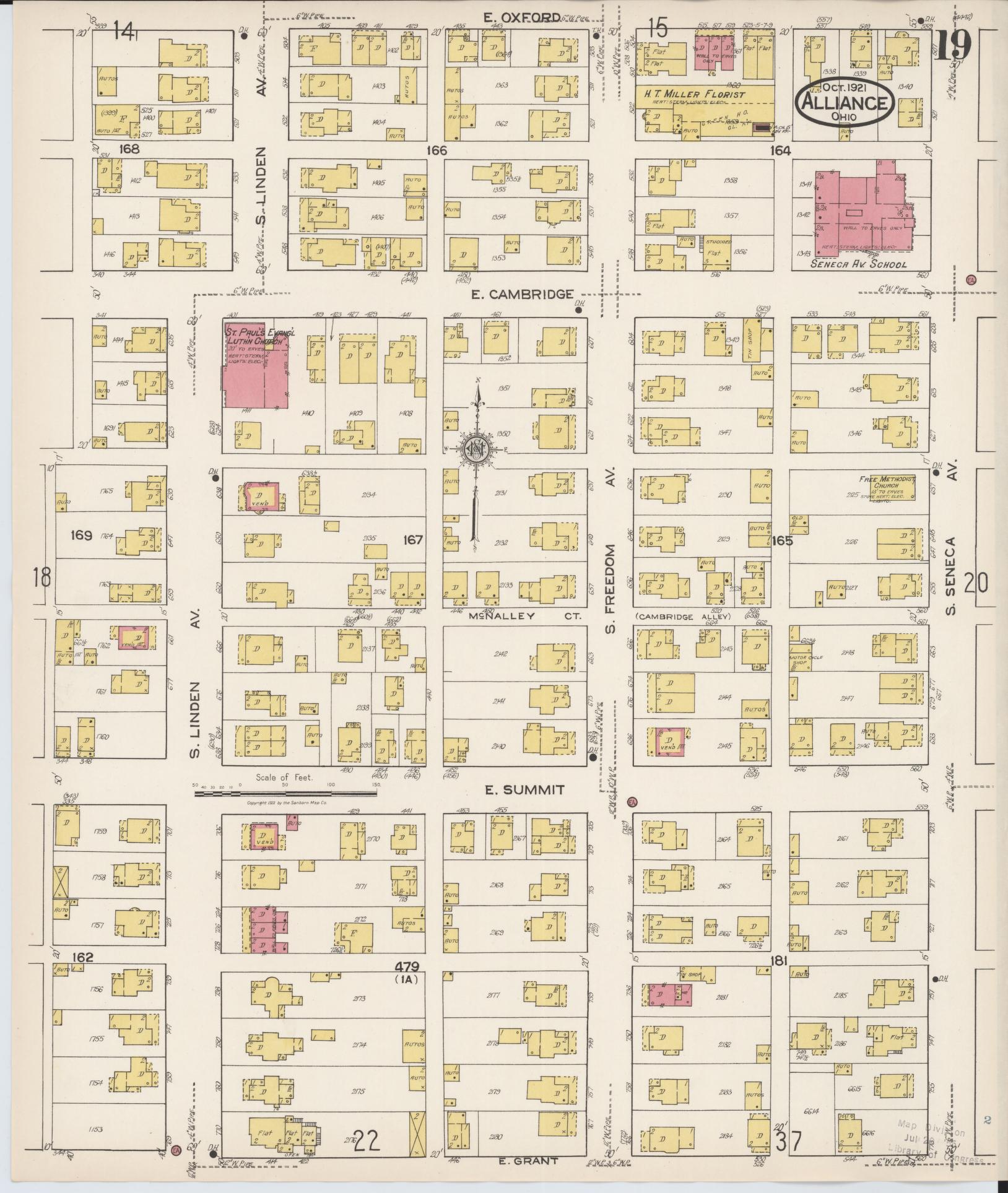 Sanborn Fire Insurance Map from Alliance, Stark County, Ohio (1921), Sheet #0019 - Historic Sanborn Fire Insurance Map Print, vintage old map wall art, antique decor, genealogy gift, Ohio Ohio map
