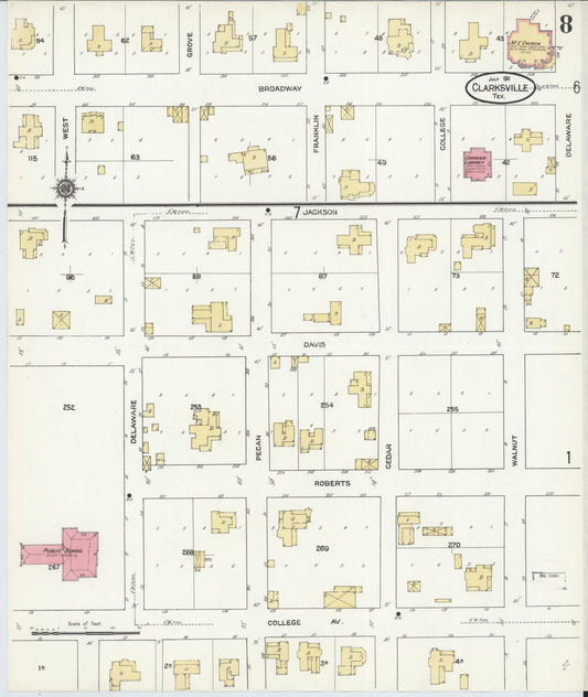 Sanborn Fire Insurance Map from Clarksville, Red River County, Texas (1911), Sheet #0008 - Historic Sanborn Fire Insurance Map Print, vintage old map wall art, antique decor, genealogy gift, Texas Texas map