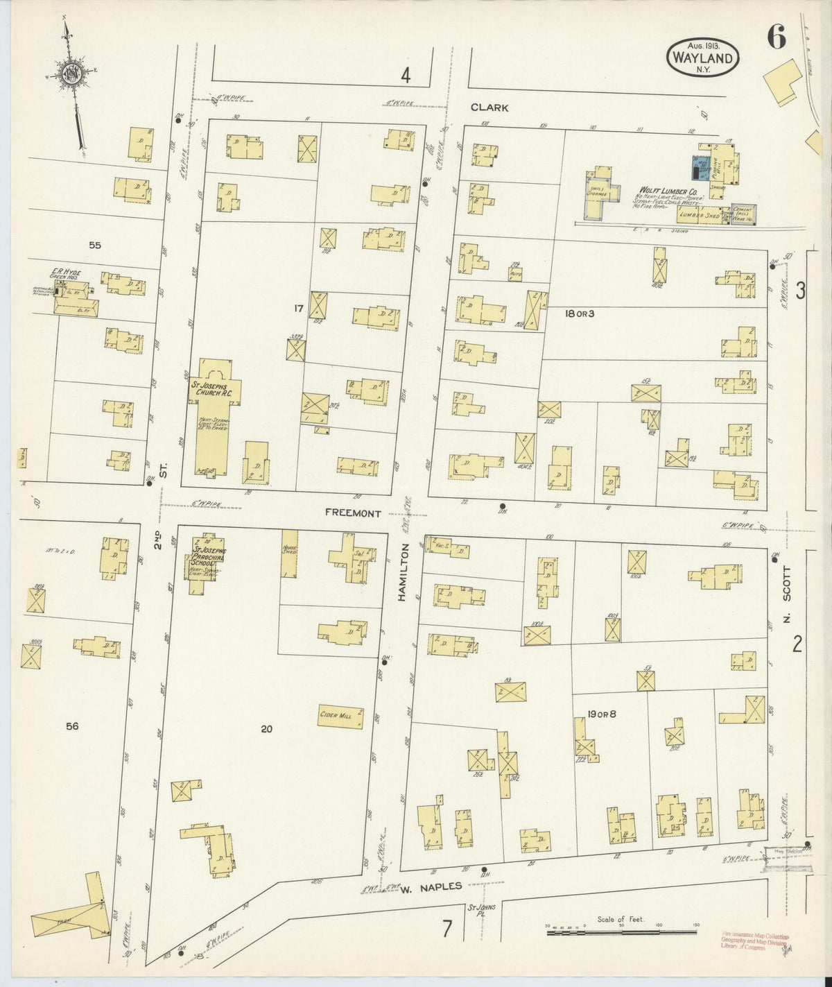 Sanborn Fire Insurance Map from Wayland, Steuben County, New York (1913), Sheet #0006 - Complete Map Set gallery image, historic Sanborn map, vintage wall art, New York New York