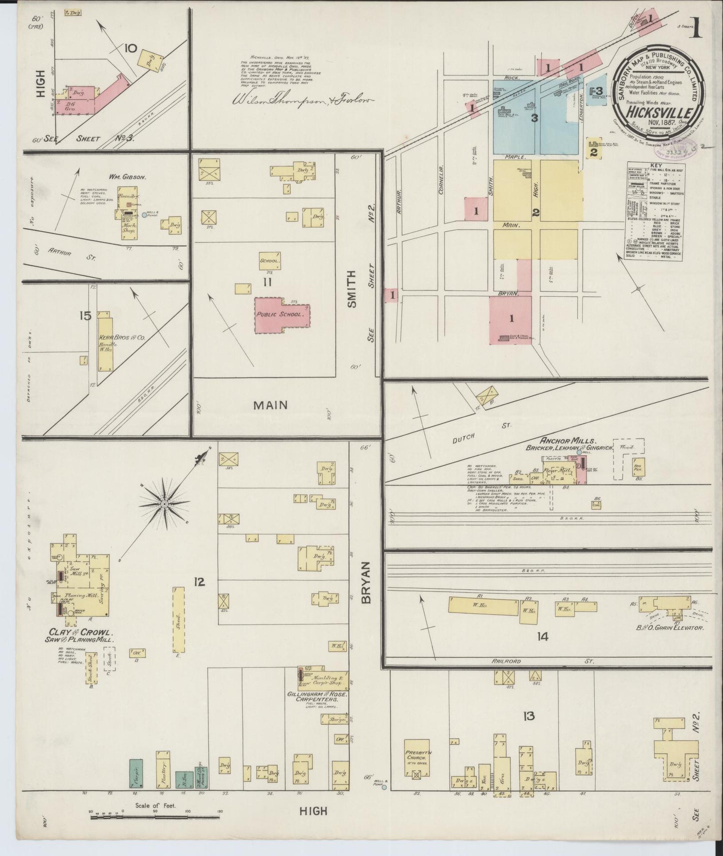 Sanborn Fire Insurance Map from Hicksville, Defiance County, Ohio (1887), Sheet #0001 - Historic Sanborn Fire Insurance Map Print, vintage old map wall art, antique decor, genealogy gift, Ohio Ohio map