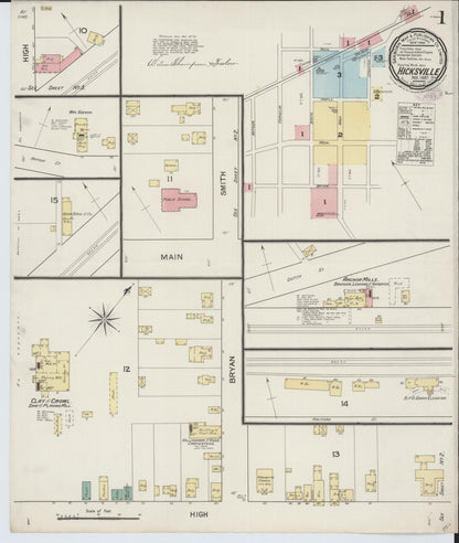 Sanborn Fire Insurance Map from Hicksville, Defiance County, Ohio (1887), Sheet #0001 - Historic Sanborn Fire Insurance Map Print, vintage old map wall art, antique decor, genealogy gift, Ohio Ohio map