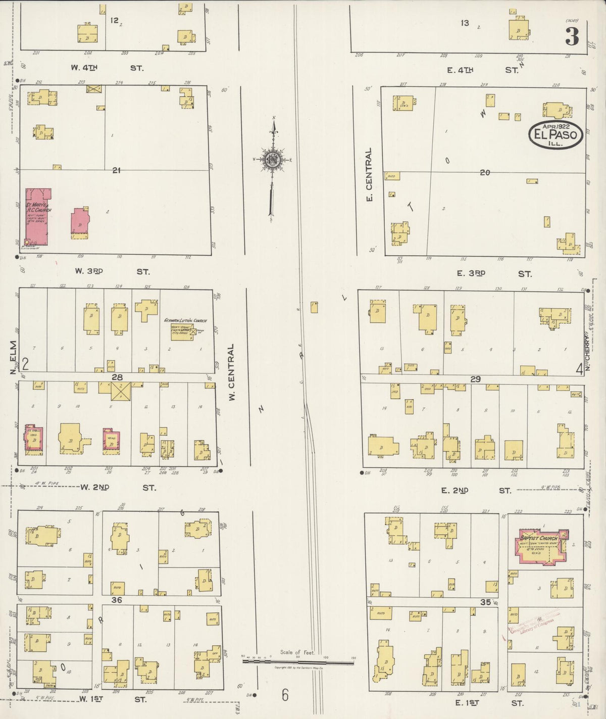 Sanborn Fire Insurance Map from El Paso, Woodford County, Illinois (1922), Sheet #0003 - Complete Map Set gallery image, historic Sanborn map, vintage wall art, Illinois Illinois
