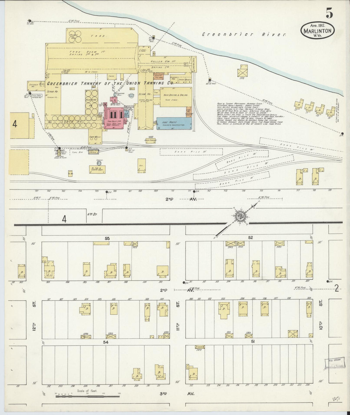 Sanborn Fire Insurance Map from Marlinton, Pocahontas County, West Virginia (1912), Sheet #0005 - Complete Map Set gallery image, historic Sanborn map, vintage wall art, West Virginia West Virginia