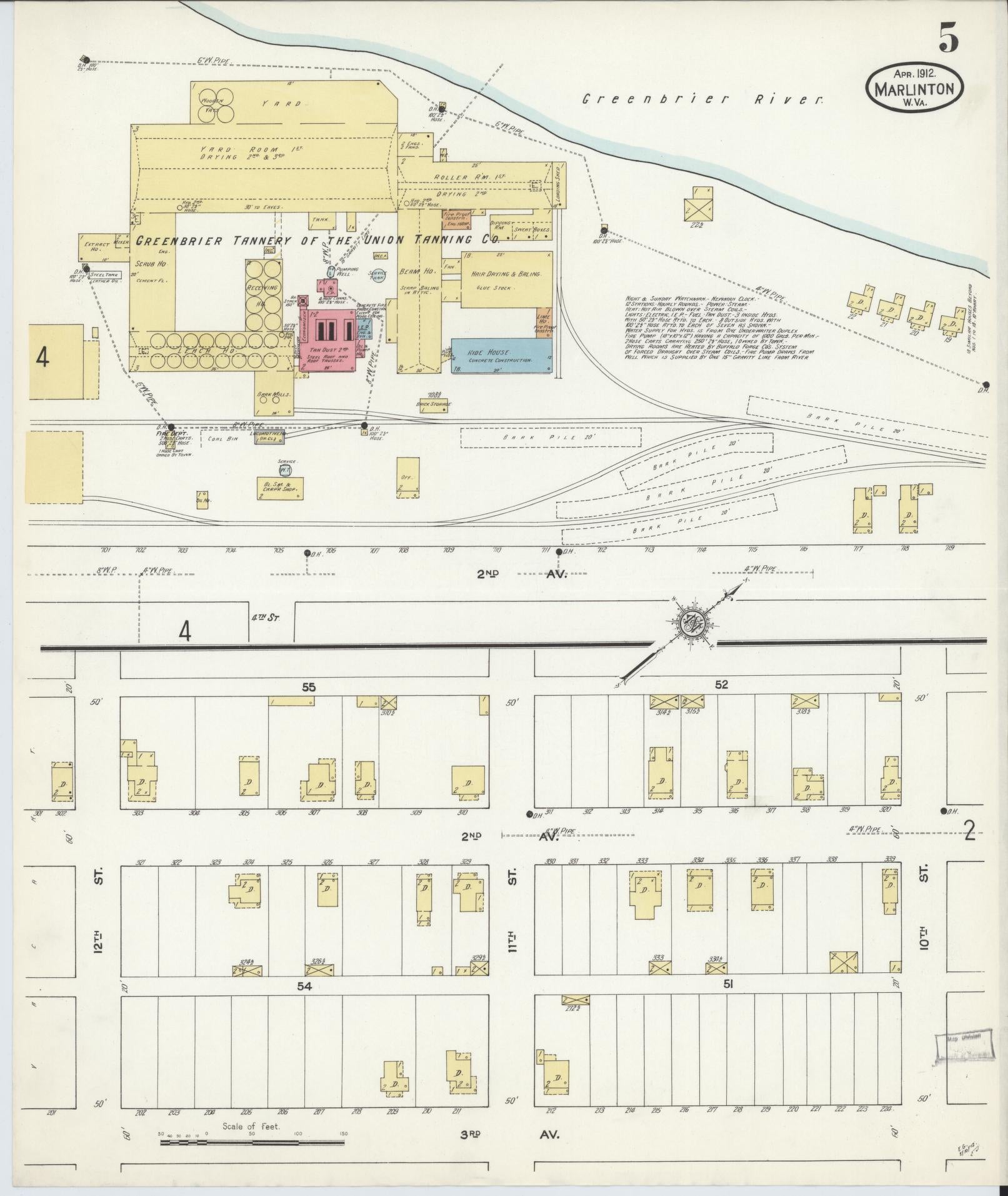 Sanborn Fire Insurance Map from Marlinton, Pocahontas County, West Virginia (1912), Sheet #0005 - Complete Map Set gallery image, historic Sanborn map, vintage wall art, West Virginia West Virginia