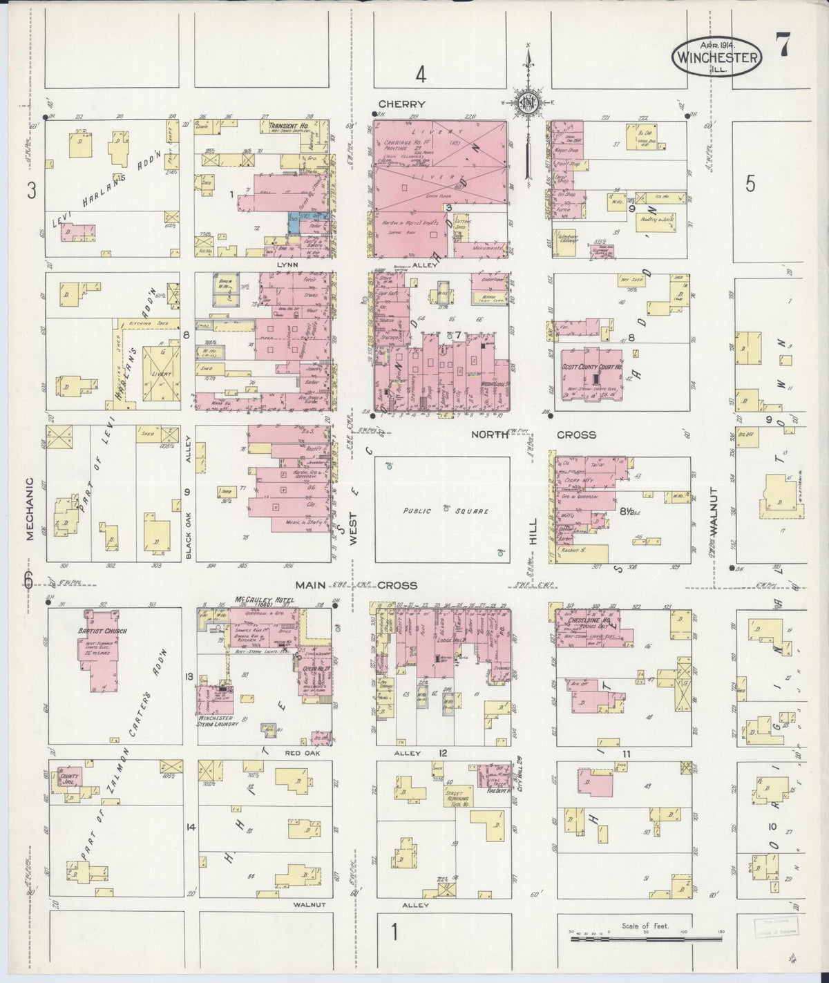 Sanborn Fire Insurance Map from Winchester, Scott County, Illinois (1914), Sheet #0007 - Historic Sanborn Fire Insurance Map Print, vintage old map wall art, antique decor, genealogy gift, Illinois Illinois map