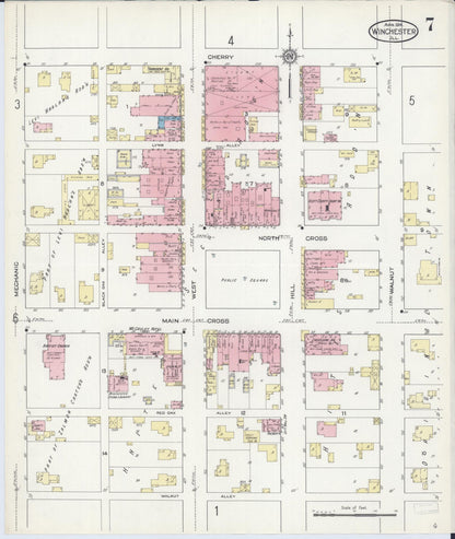 Sanborn Fire Insurance Map from Winchester, Scott County, Illinois (1914), Sheet #0007 - Historic Sanborn Fire Insurance Map Print, vintage old map wall art, antique decor, genealogy gift, Illinois Illinois map
