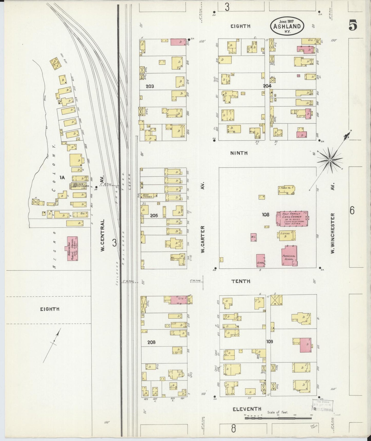 Sanborn Fire Insurance Map from Ashland, Boyd County, Kentucky (1907), Sheet #0005 - Complete Map Set gallery image, historic Sanborn map, vintage wall art, Kentucky Kentucky