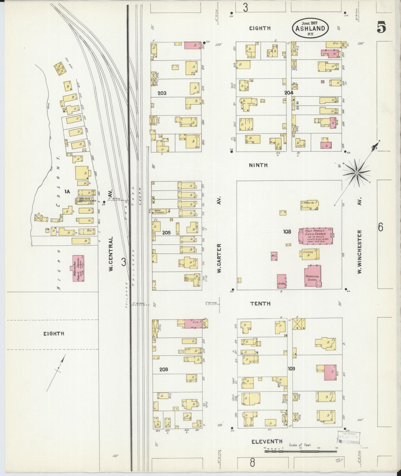 Sanborn Fire Insurance Map from Ashland, Boyd County, Kentucky (1907), Sheet #0005 - Complete Map Set gallery image, historic Sanborn map, vintage wall art, Kentucky Kentucky