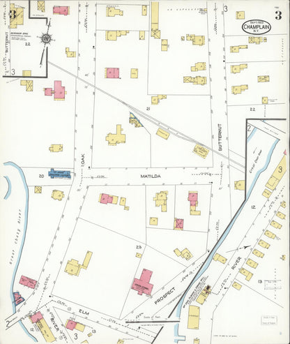Sanborn Fire Insurance Map from Champlain, Clinton County, New York (1923), Sheet #0003 - Historic Sanborn Fire Insurance Map Print, vintage old map wall art, antique decor, genealogy gift, New York New York map