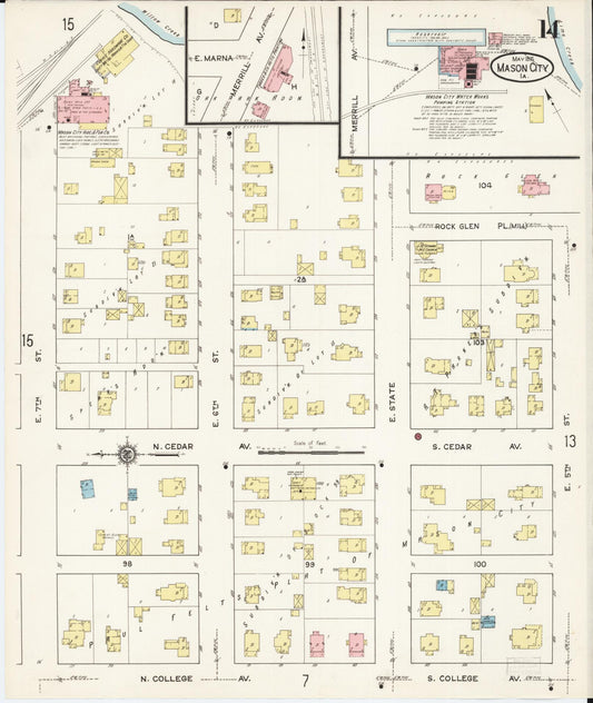 Sanborn Fire Insurance Map from Mason City, Cerro Gordo County, Iowa (1915), Sheet #0014 - Historic Sanborn Fire Insurance Map Print, vintage old map wall art