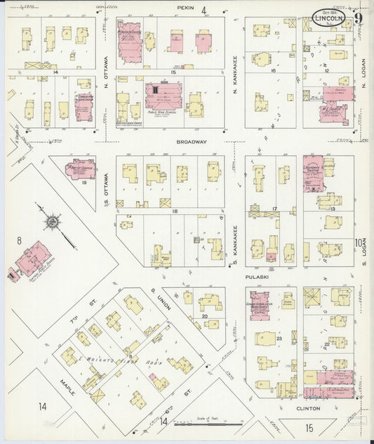 Sanborn Fire Insurance Map from Lincoln, Logan County, Illinois (1914), Sheet #0009 - Historic Sanborn Fire Insurance Map Print, vintage old map wall art, antique decor, genealogy gift, Illinois Illinois map