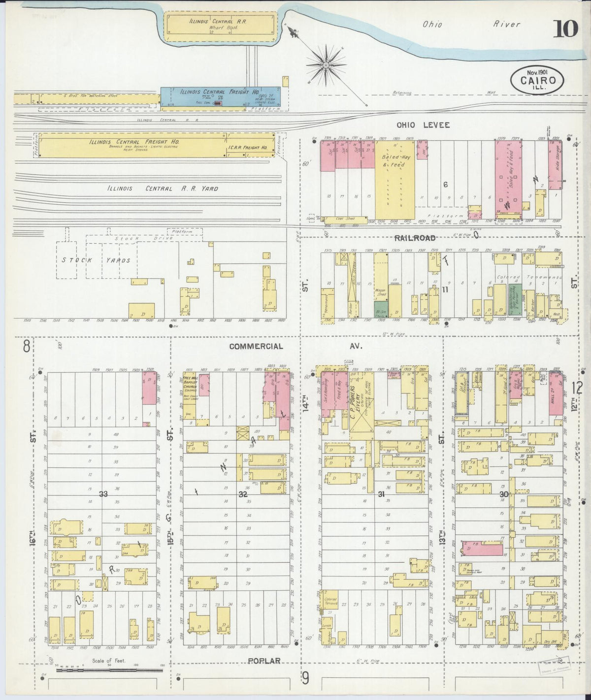 Sanborn Fire Insurance Map from Cairo, Alexander County, Illinois (1901), Sheet #0010 - Historic Sanborn Fire Insurance Map Print, vintage old map wall art, antique decor, genealogy gift, Illinois Illinois map
