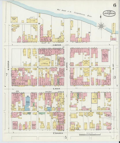 Sanborn Fire Insurance Map from Lock Haven, Clinton County, Pennsylvania (1896), Sheet #0006 - Historic Sanborn Fire Insurance Map Print, vintage old map wall art, antique decor, genealogy gift, Pennsylvania Pennsylvania map