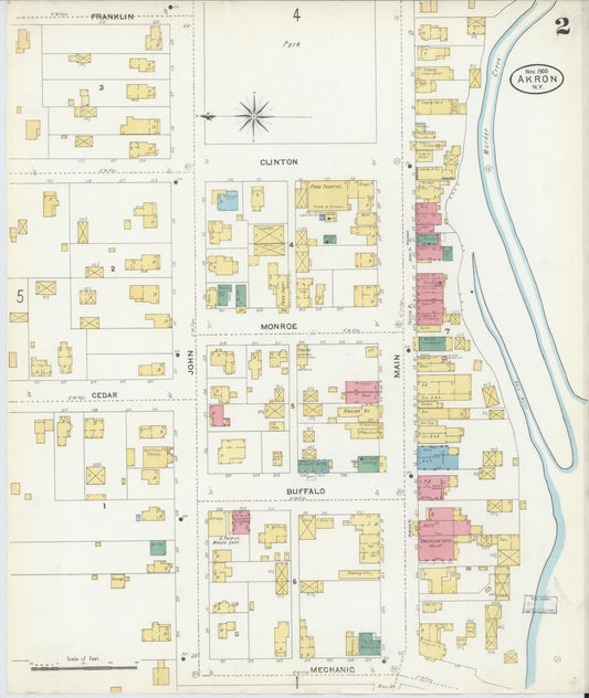 Sanborn Fire Insurance Map from Akron, Erie County, New York (1905), Sheet #0002 - Historic Sanborn Fire Insurance Map Print, vintage old map wall art, antique decor, genealogy gift, New York New York map