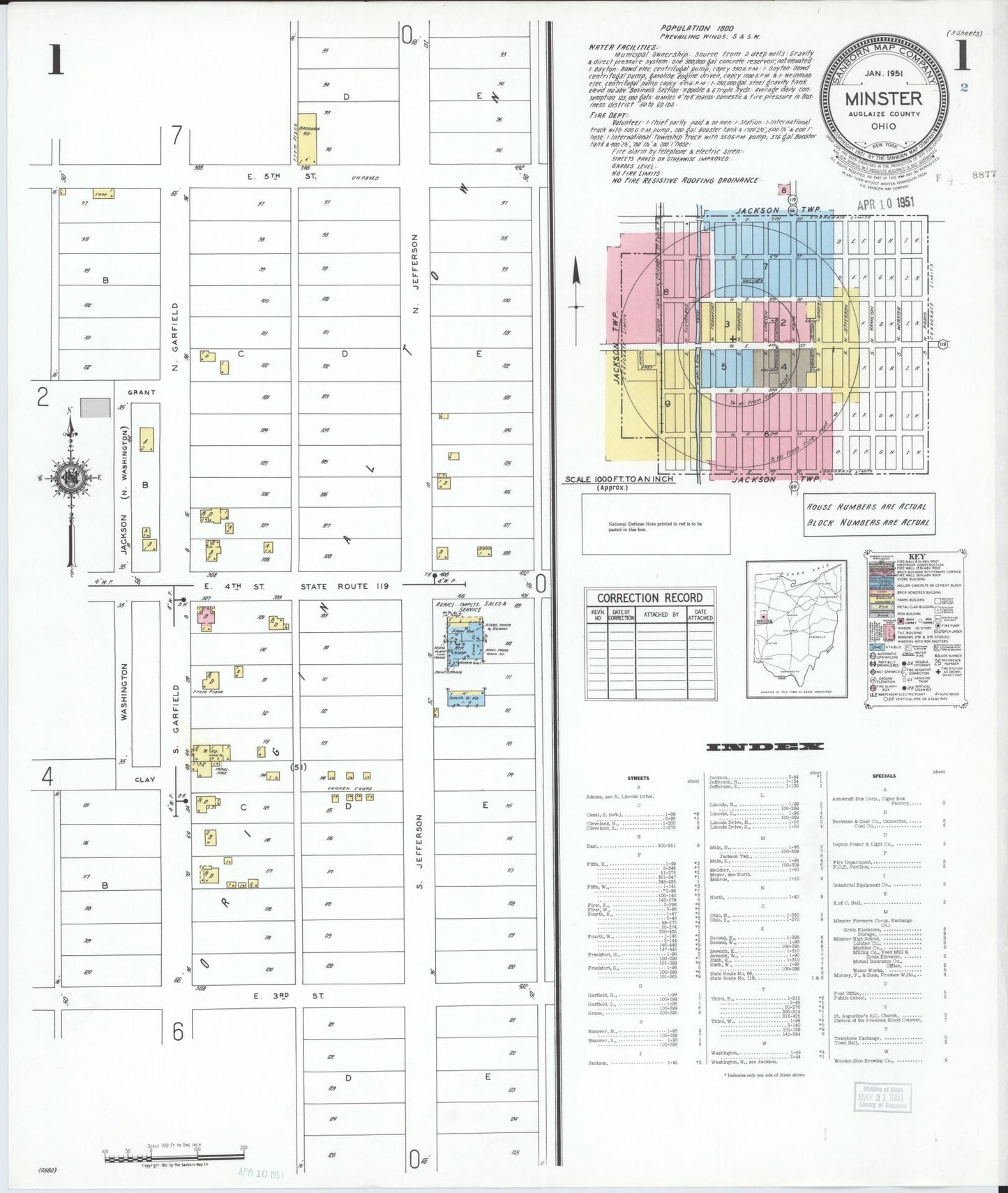 Sanborn Fire Insurance Map from Minster, Auglaize County, Ohio (1951), Sheet #0001 - Complete Map Set gallery image, historic Sanborn map, vintage wall art, Ohio Ohio