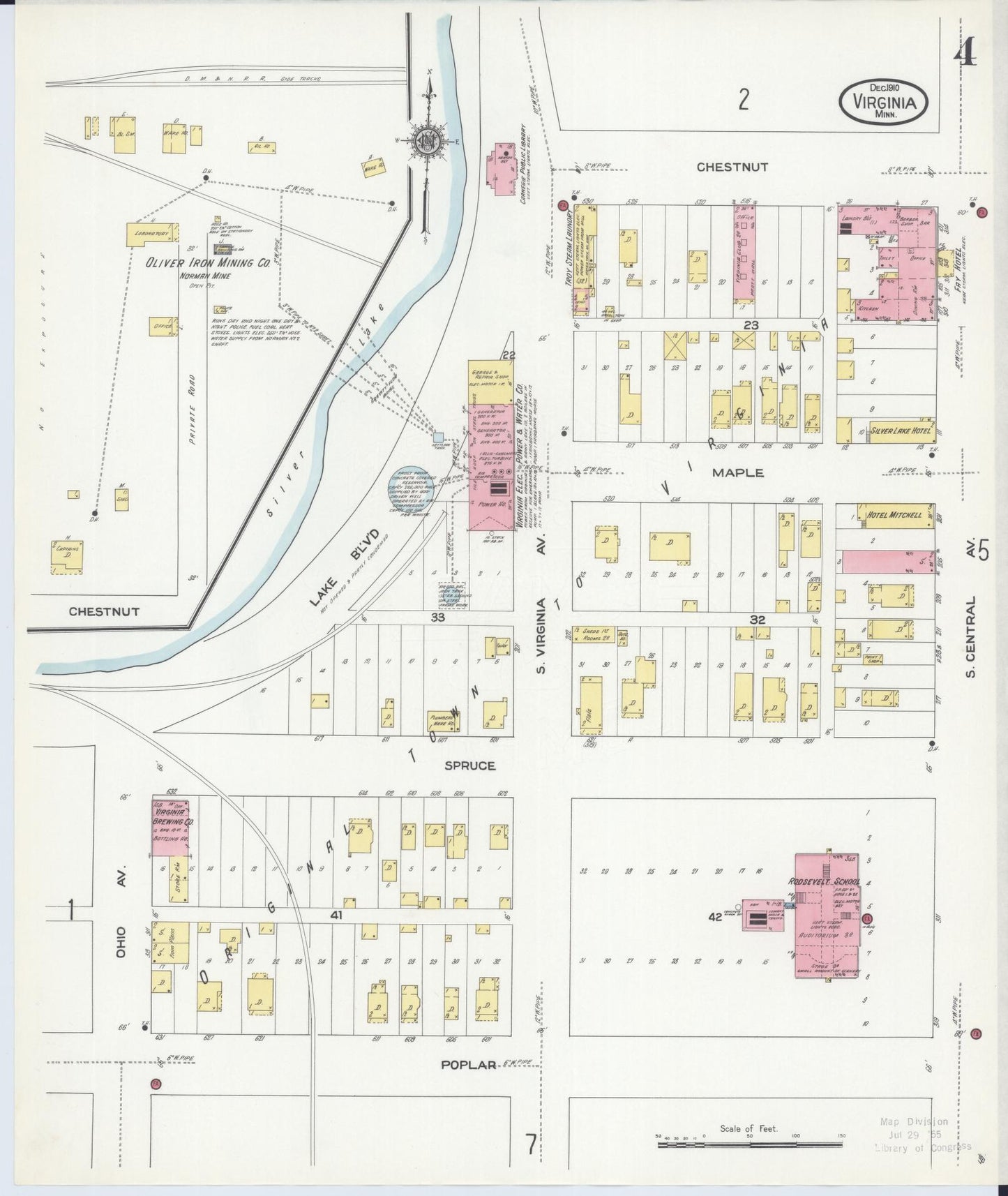 Sanborn Fire Insurance Map from Virginia, Saint Louis County, Minnesota (1910), Sheet #0004 - Complete Map Set gallery image, historic Sanborn map, vintage wall art, Minnesota Minnesota