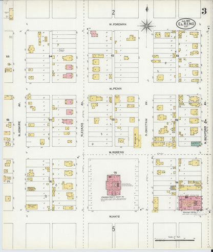 Sanborn Fire Insurance Map from El Reno, Canadian County, Oklahoma (1904), Sheet #0003 - Complete Map Set gallery image, historic Sanborn map, vintage wall art, Oklahoma Oklahoma
