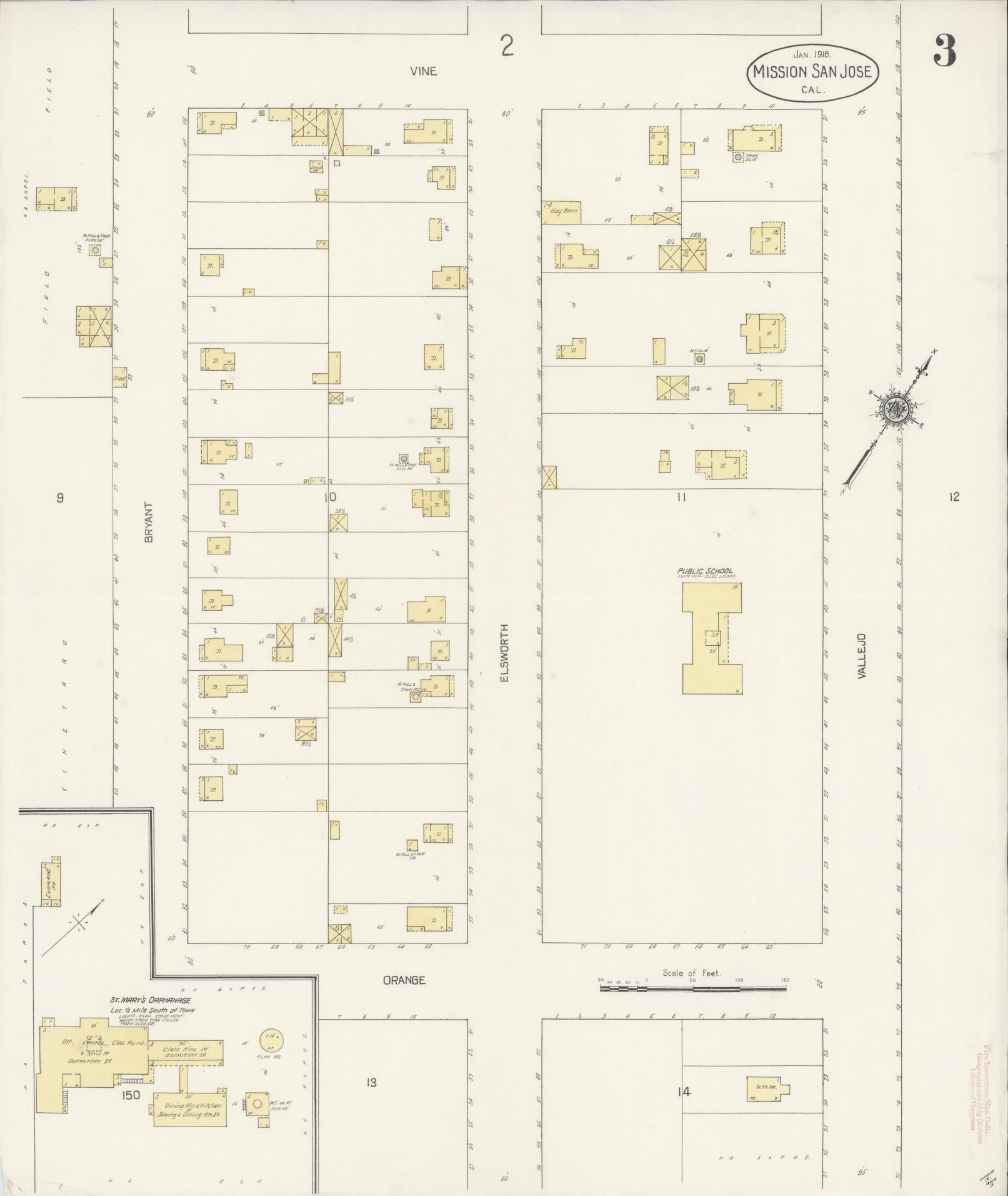 Sanborn Fire Insurance Map from Mission San Jose, Alameda County, California (1916), Sheet #0003 - Complete Map Set gallery image, historic Sanborn map, vintage wall art, California California