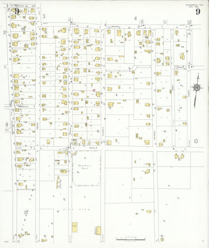 Sanborn Fire Insurance Map from Commerce, Hunt County, Texas (1933), Sheet #0009 - Historic Sanborn Fire Insurance Map Print, vintage old map wall art, antique decor, genealogy gift, Texas Texas map