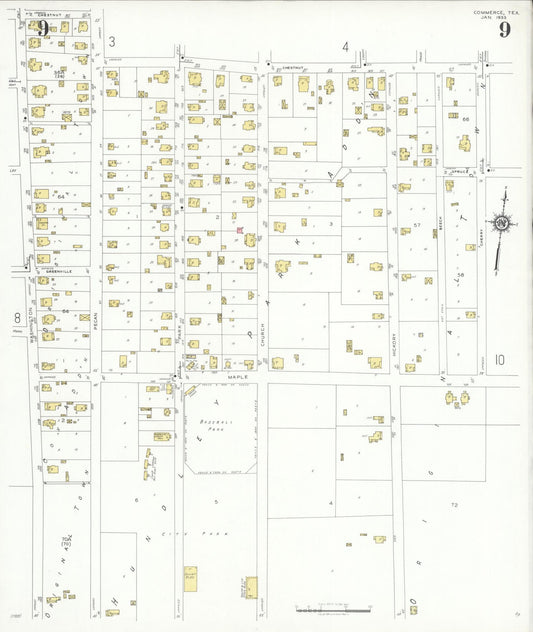 Sanborn Fire Insurance Map from Commerce, Hunt County, Texas (1933), Sheet #0009 - Historic Sanborn Fire Insurance Map Print, vintage old map wall art, antique decor, genealogy gift, Texas Texas map