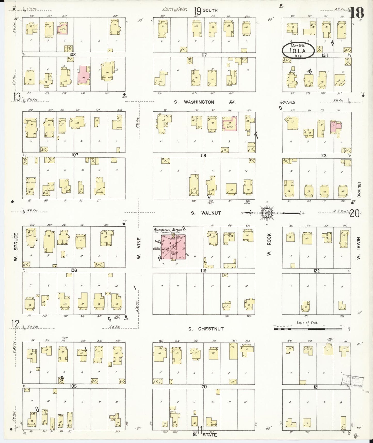 Sanborn Fire Insurance Map from Iola, Allen County, Kansas (1912), Sheet #0018 - Complete Map Set gallery image, historic Sanborn map, vintage wall art, Kansas Kansas