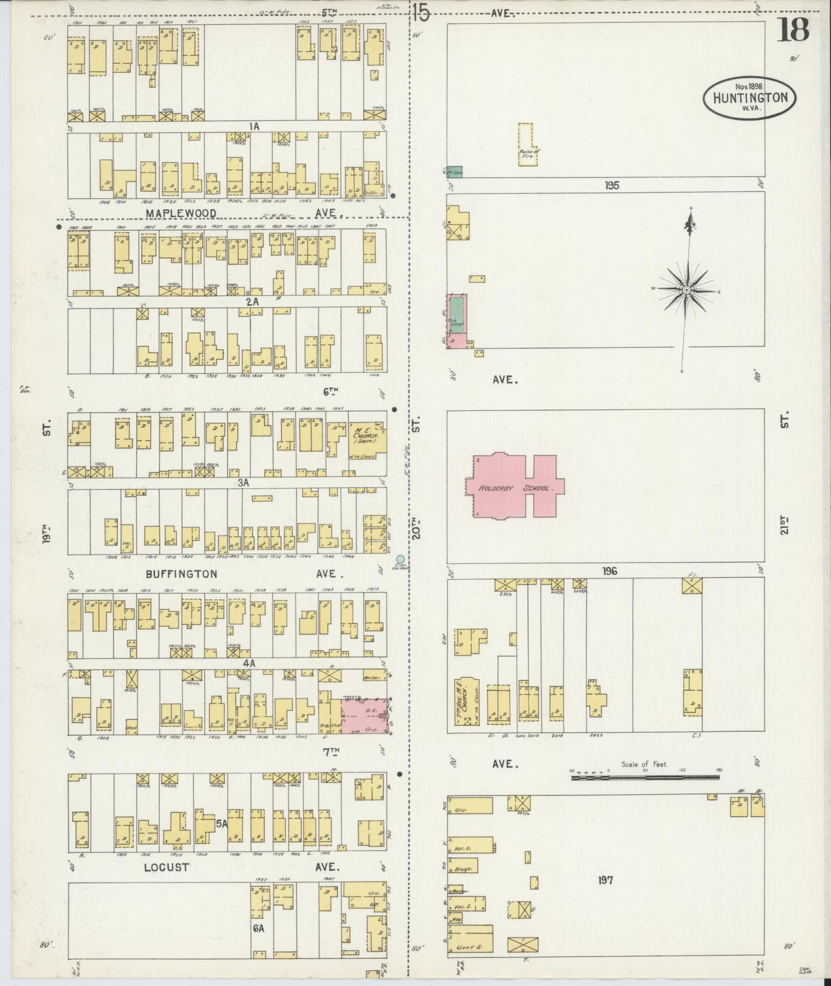 Sanborn Fire Insurance Map from Huntington, Cabell County, West Virginia (1898), Sheet #0018 - Complete Map Set gallery image, historic Sanborn map, vintage wall art, West Virginia West Virginia