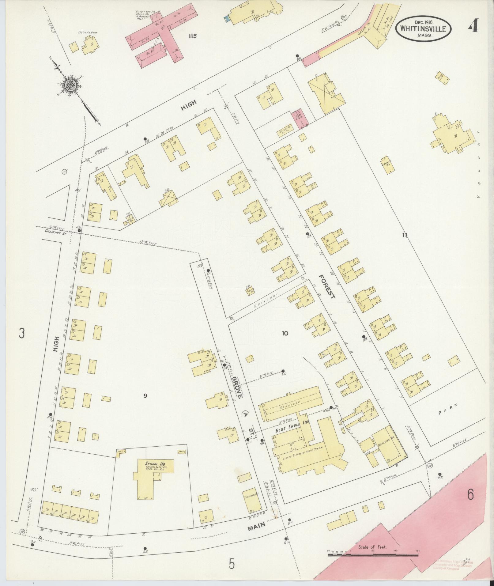 Sanborn Fire Insurance Map from Whitinsville, Worcester County, Massachusetts (1910), Sheet #0004 - Complete Map Set gallery image, historic Sanborn map, vintage wall art, Massachusetts Massachusetts