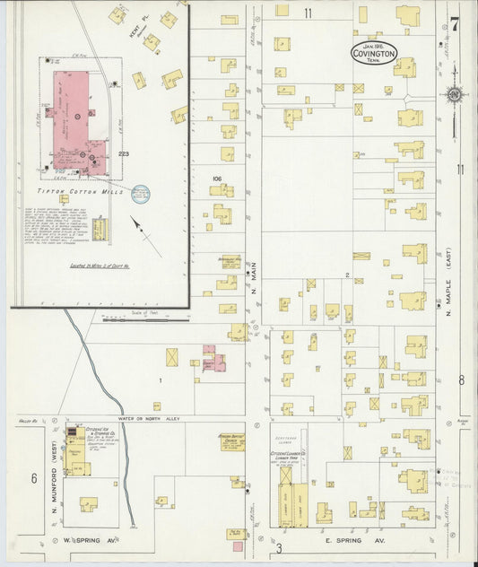 Sanborn Fire Insurance Map from Covington, Tipton County, Tennessee (1916), Sheet #0007 - Historic Sanborn Fire Insurance Map Print, vintage old map wall art, antique decor, genealogy gift, Tennessee Tennessee map