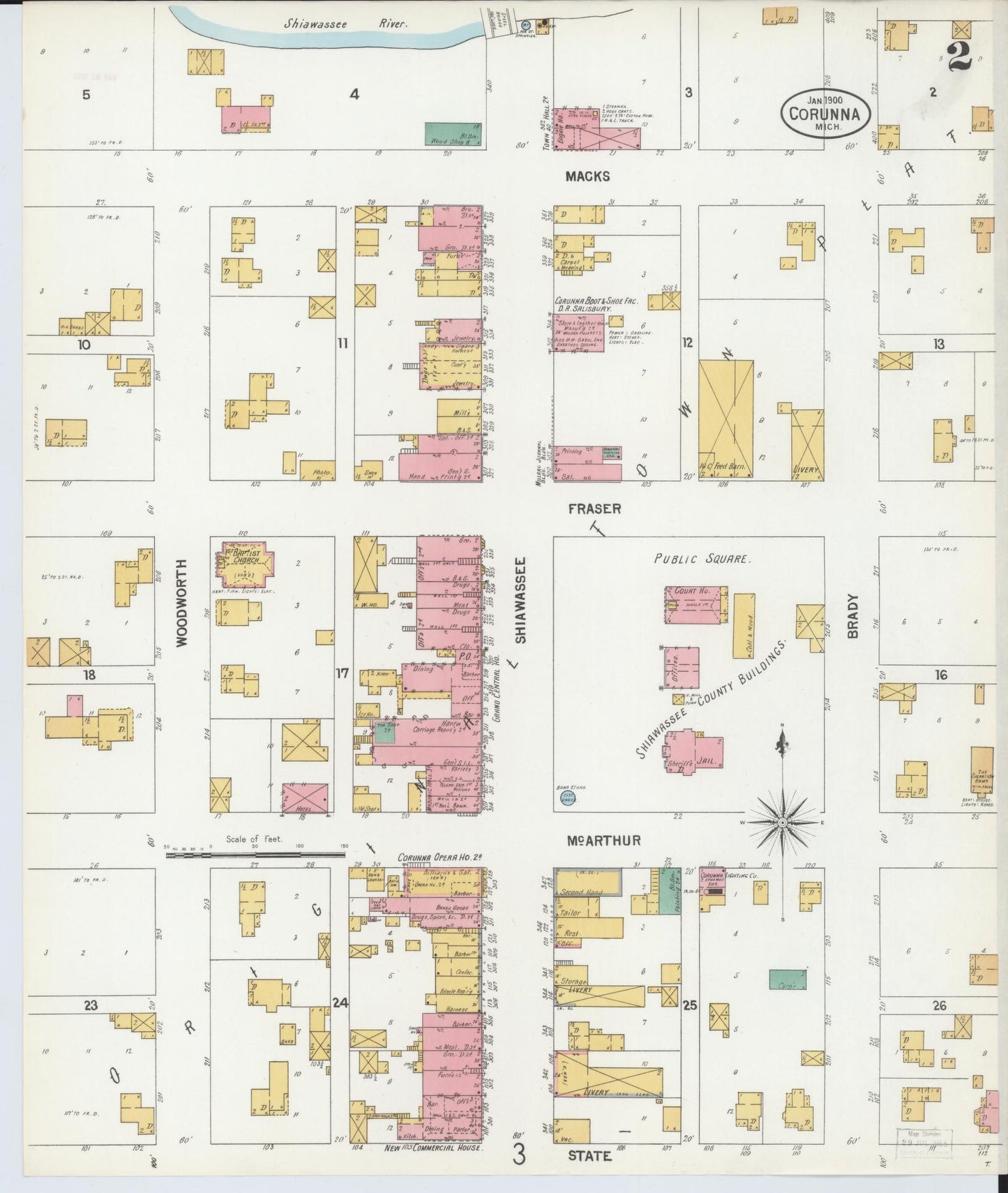 Sanborn Fire Insurance Map from Corunna, Shiawassee County, Michigan (1900), Sheet #0002 - Complete Map Set gallery image, historic Sanborn map, vintage wall art, Michigan Michigan